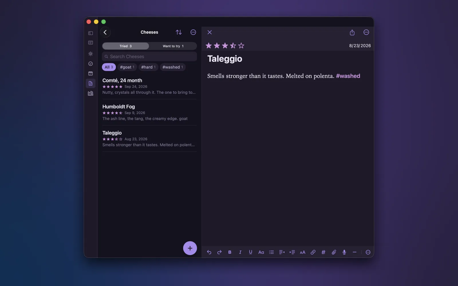 A collection of notes with star ratings