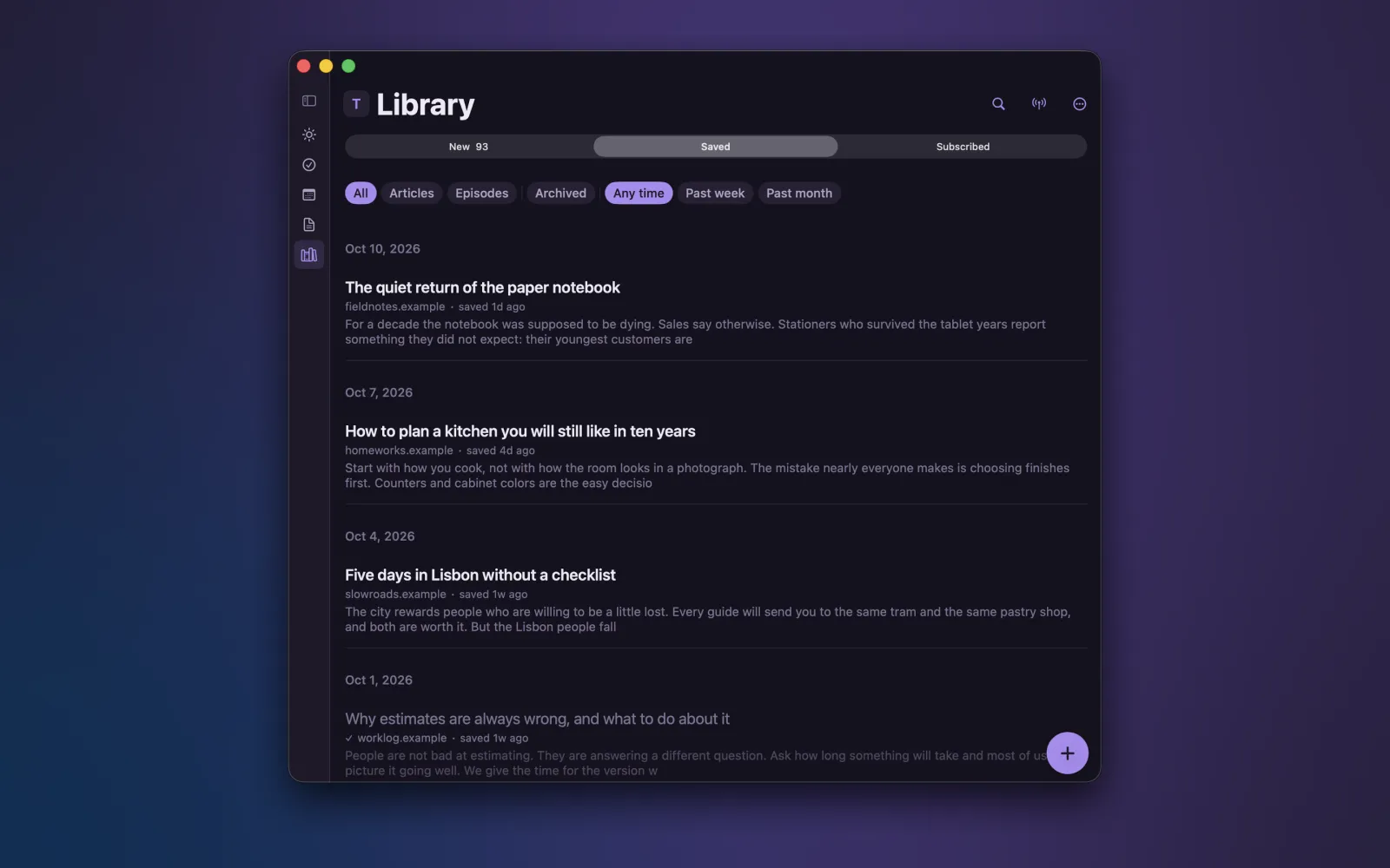 The Library on Mac with followed feeds